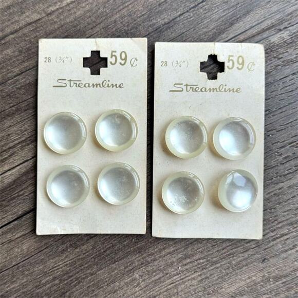 NEW Vintage 40s Streamline Round 3/4" White Shank Sewing Buttons on Card 8 Pk - Picture 1 of 5